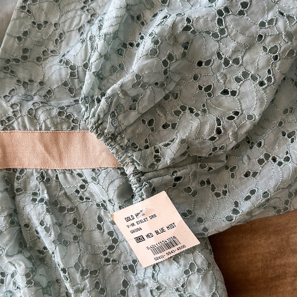 Silk eyelet Fully lined dress New Pastel Empire waist Sash Ribbon tie back - Picture 7 of 16
